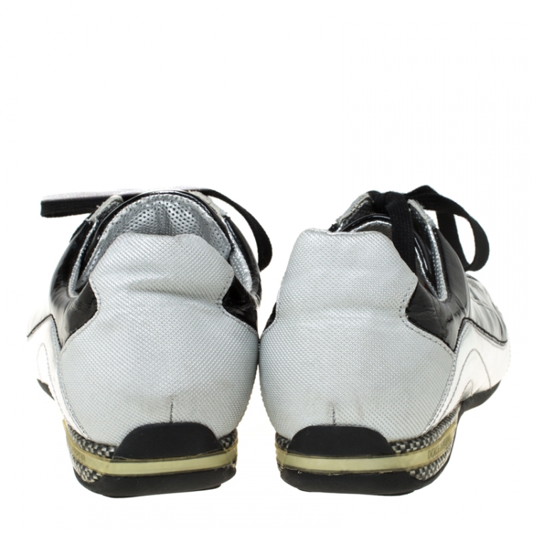 مملوكة مسبقًا Dolce And Gabbana Grey/Black Patent Leather and Fabric Lace Up Low Top Sneakers Size 43