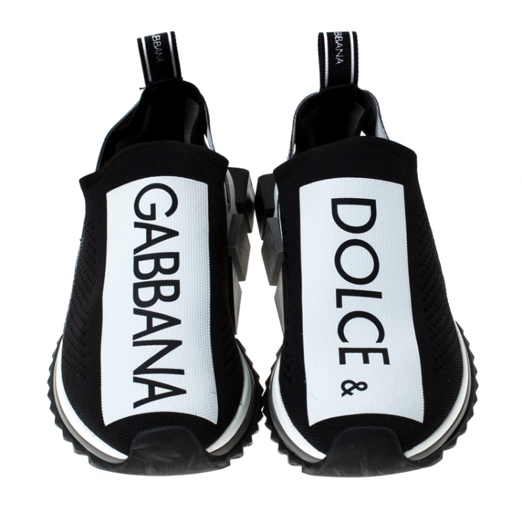 مملوكة مسبقًا Dolce & Gabbana Black/White Stretch Mesh Logo Sorrento Slip On Sneakers Size 40