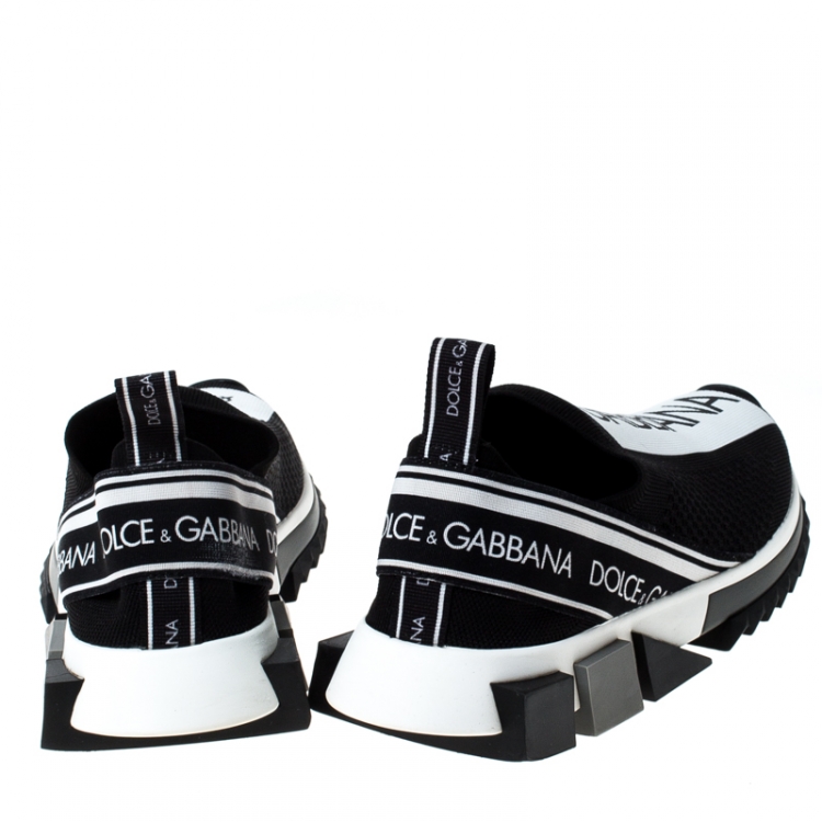 مملوكة مسبقًا Dolce & Gabbana Black/White Stretch Mesh Logo Sorrento Slip On Sneakers Size 40