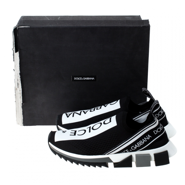 مملوكة مسبقًا Dolce & Gabbana Black/White Stretch Mesh Logo Sorrento Slip On Sneakers Size 40