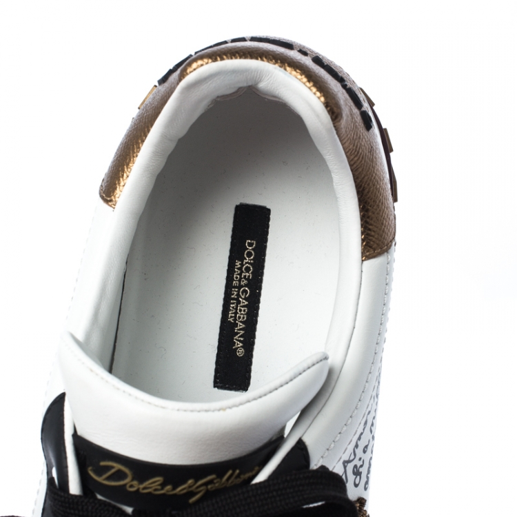 Pre Owned Dolce and Gabbana White Leather Heart Patch Embellished Lace Up Sneakers Size 44
