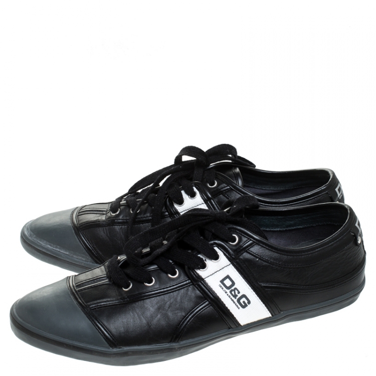 مملوكة مسبقًا Dolce And Gabbana Black Leather & Grey Rubber Cap Toe Low Top Sneakers Size 43