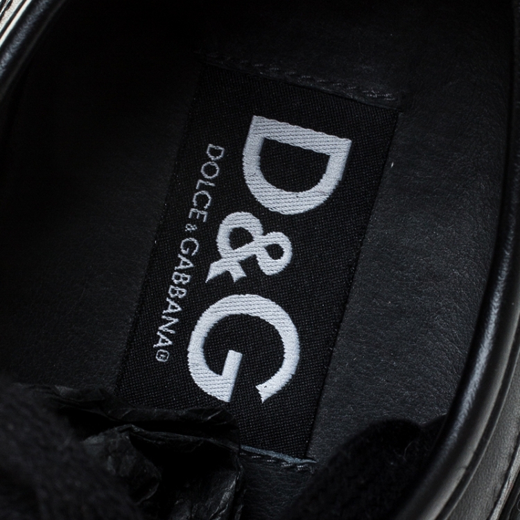 مملوكة مسبقًا Dolce And Gabbana Black Leather & Grey Rubber Cap Toe Low Top Sneakers Size 43