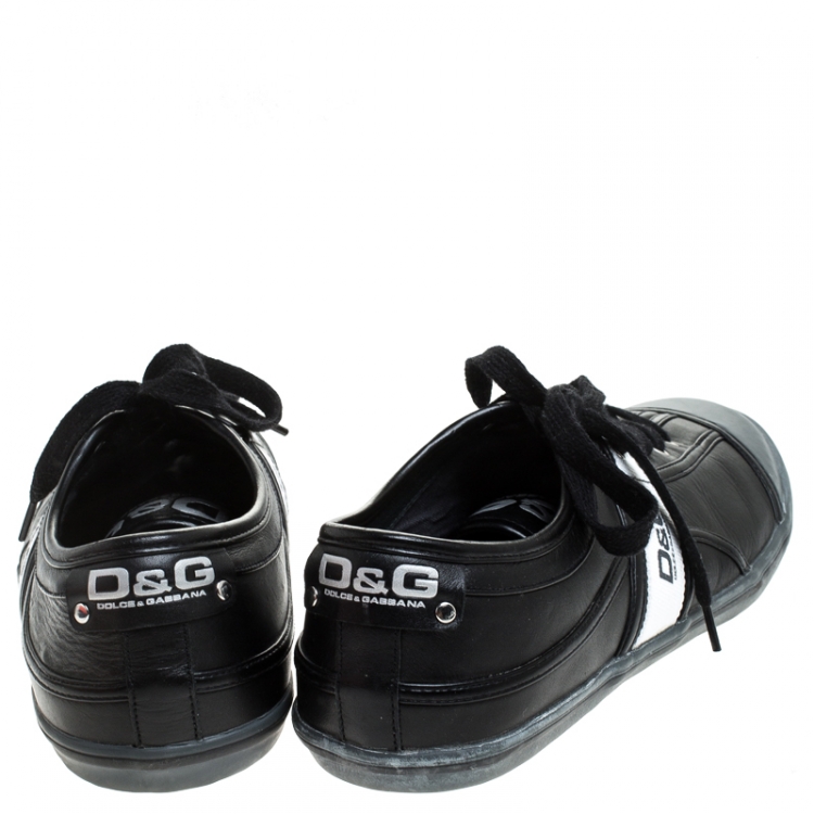 مملوكة مسبقًا Dolce And Gabbana Black Leather & Grey Rubber Cap Toe Low Top Sneakers Size 43