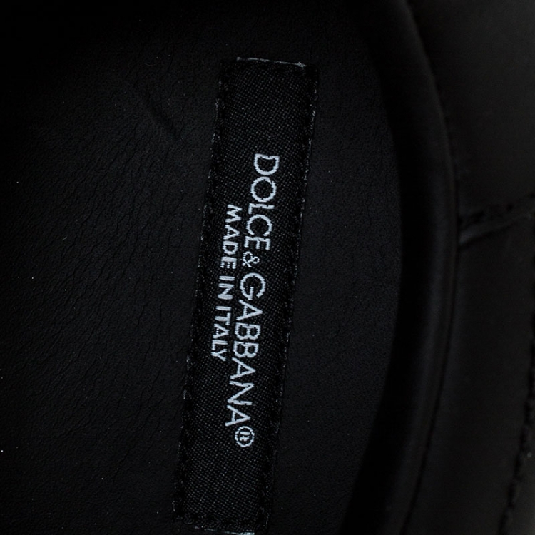 Pre Owned Dolce and Gabbana Black Elastic Logo Leather Melt Portofino Sneakers Size 44