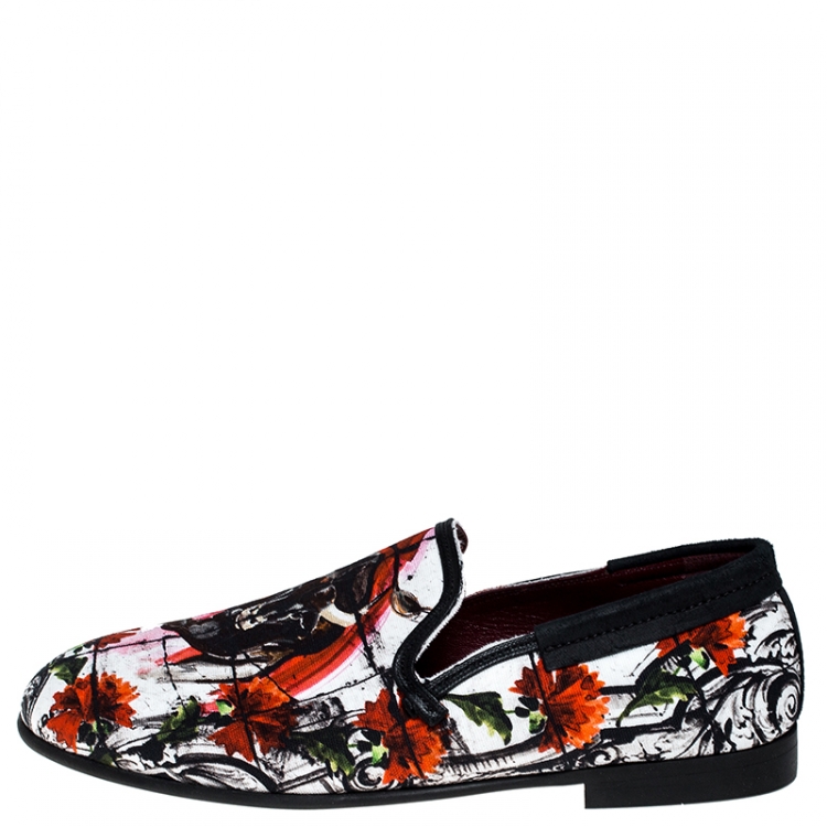 Pre Owned Dolce and Gabbana Multicolor Printed Canvas Amalfi Smoking Slippers Size 40