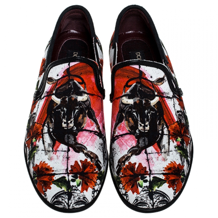 Pre Owned Dolce and Gabbana Multicolor Printed Canvas Amalfi Smoking Slippers Size 40
