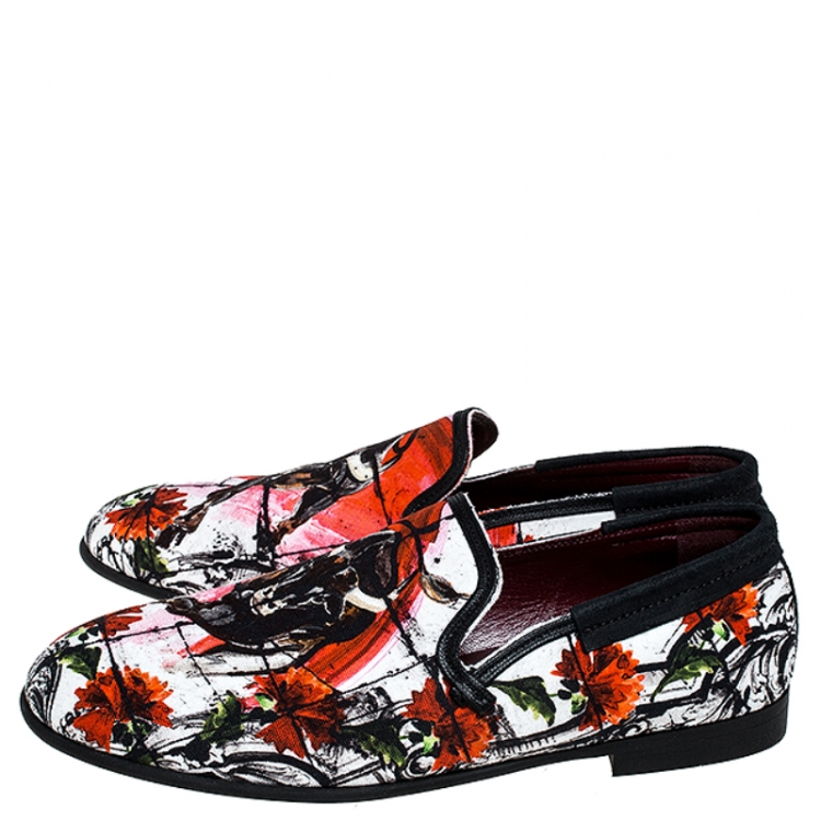 Pre Owned Dolce and Gabbana Multicolor Printed Canvas Amalfi Smoking Slippers Size 40
