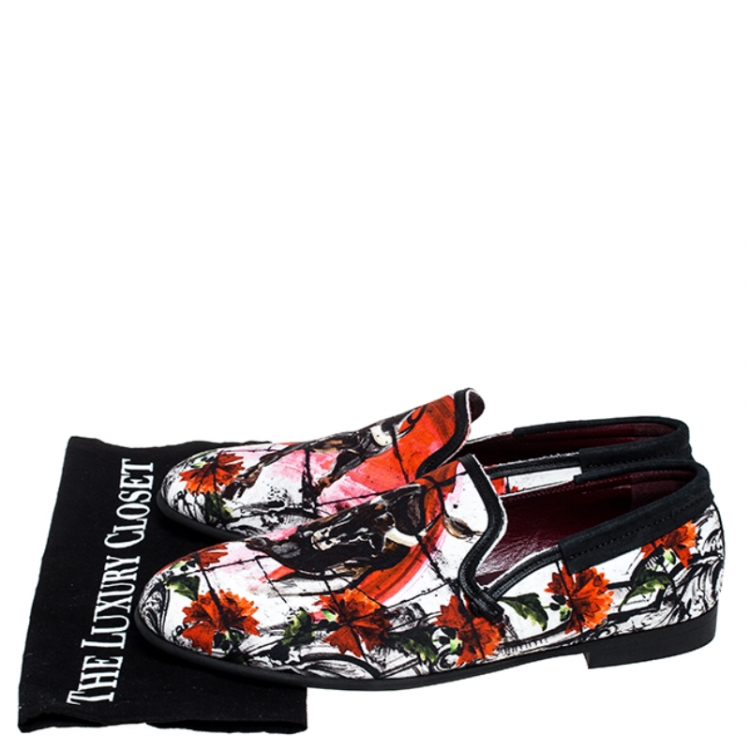 Pre Owned Dolce and Gabbana Multicolor Printed Canvas Amalfi Smoking Slippers Size 40