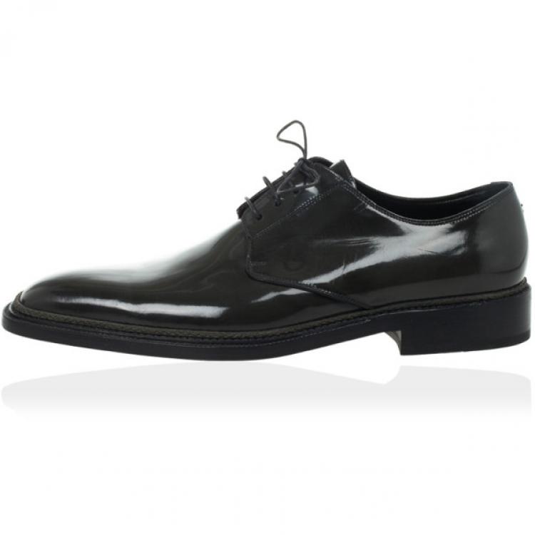 Pre Owned Dolce and Gabbana Grey Patent Lace Up Oxfords Size 42.5