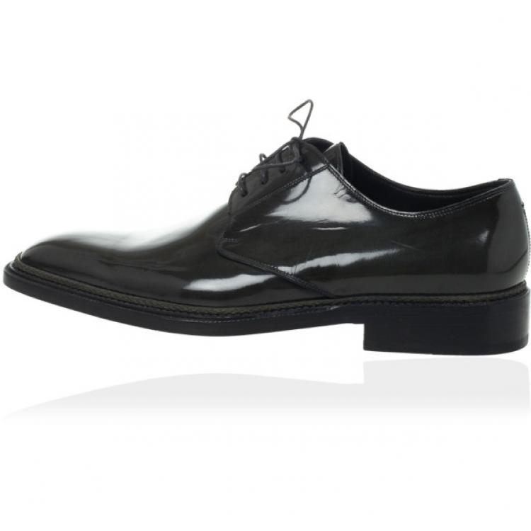 Pre Owned Dolce and Gabbana Grey Patent Lace Up Oxfords Size 42.5