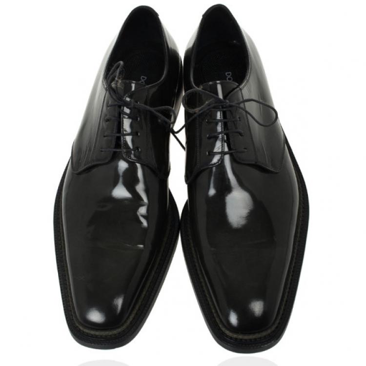 Pre Owned Dolce and Gabbana Grey Patent Lace Up Oxfords Size 42.5