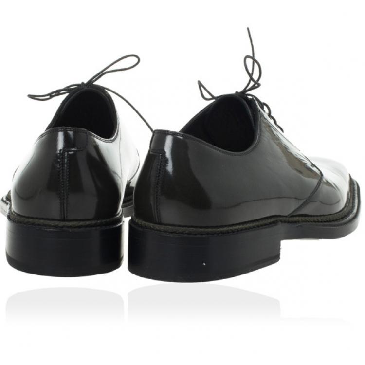 Pre Owned Dolce and Gabbana Grey Patent Lace Up Oxfords Size 42.5