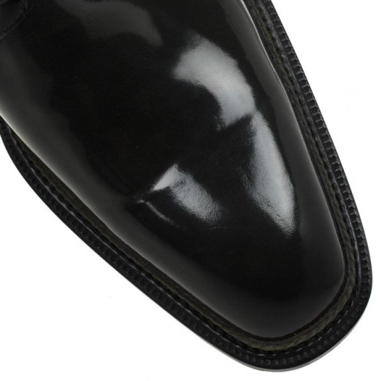 Pre Owned Dolce and Gabbana Grey Patent Lace Up Oxfords Size 42.5