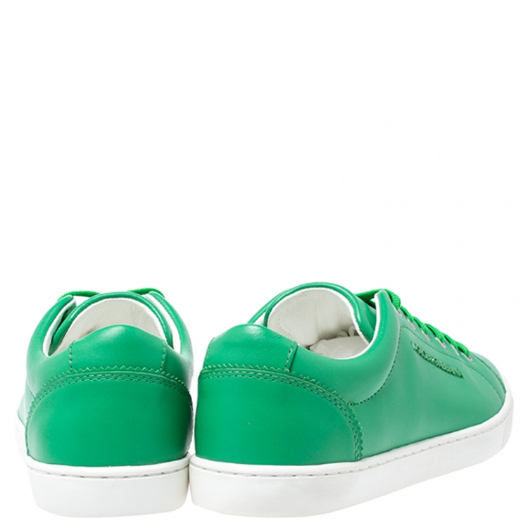 مملوكة مسبقًا Dolce and Gabbana Green Leather Lace Up Sneakers Size 40