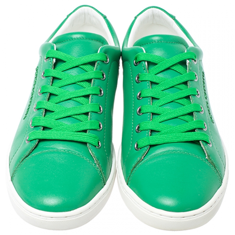 مملوكة مسبقًا Dolce and Gabbana Green Leather Lace Up Sneakers Size 40