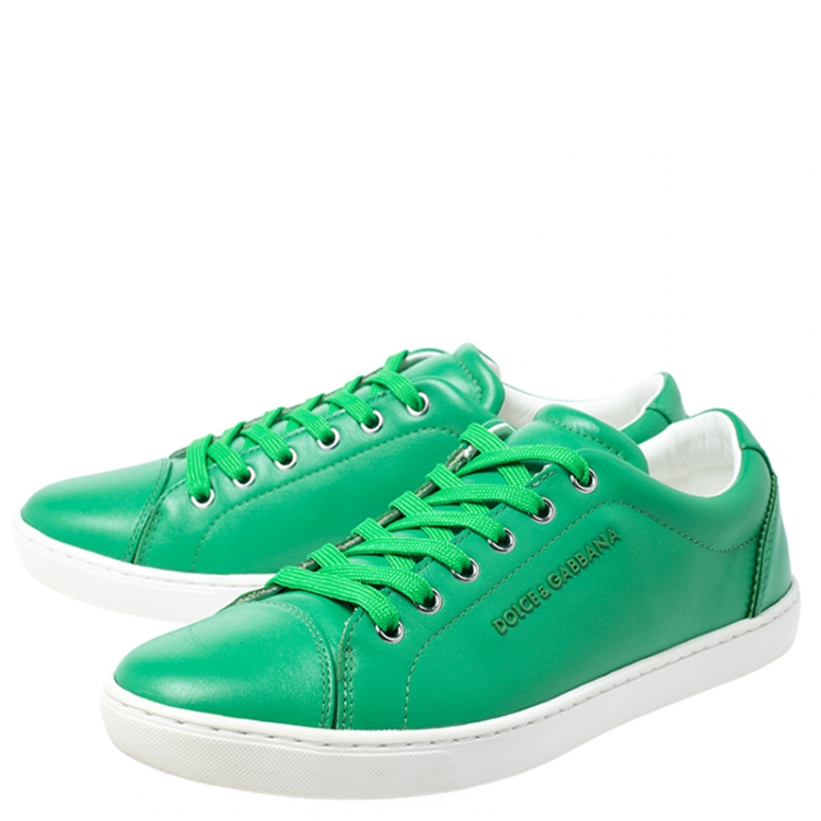 مملوكة مسبقًا Dolce and Gabbana Green Leather Lace Up Sneakers Size 40