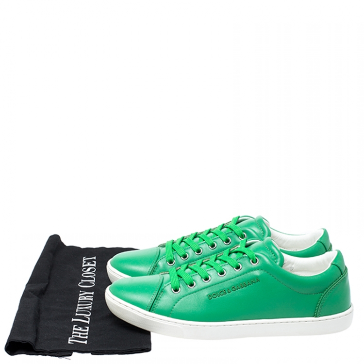 مملوكة مسبقًا Dolce and Gabbana Green Leather Lace Up Sneakers Size 40