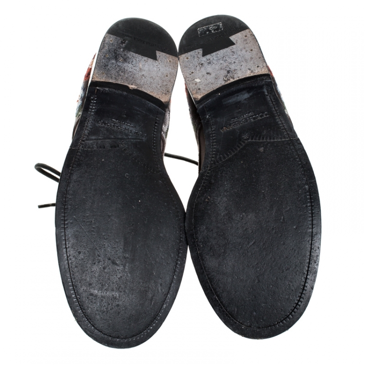 Pre Owned Dolce & Gabbana Multicolor Cross-stitched Rose Suede And Velvet Derby Size 41