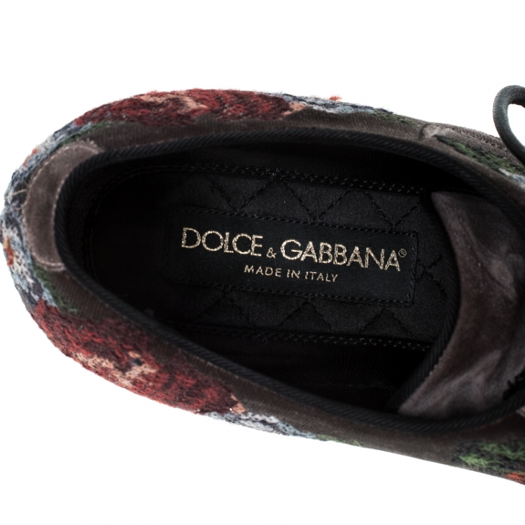 Pre Owned Dolce & Gabbana Multicolor Cross-stitched Rose Suede And Velvet Derby Size 41