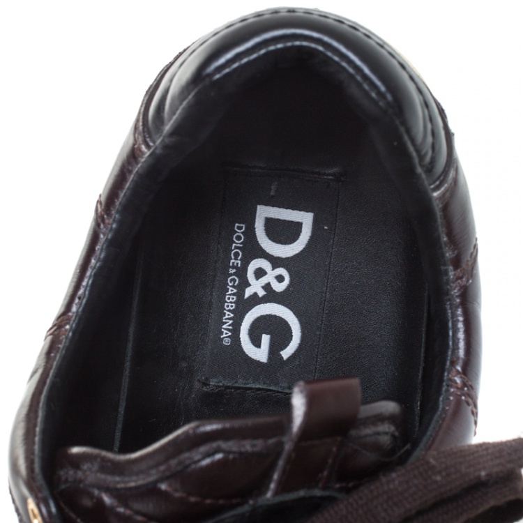 Pre Owned Dolce & Gabbana Brown Perforated Leather Lace Up Low Top Sneakers Size 44
