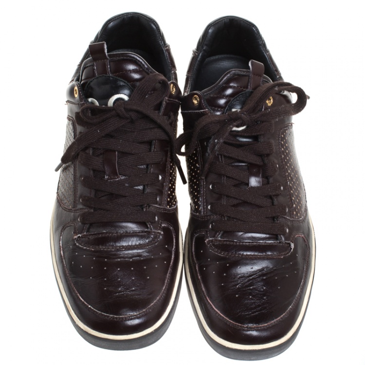 Pre Owned Dolce & Gabbana Brown Perforated Leather Lace Up Low Top Sneakers Size 44