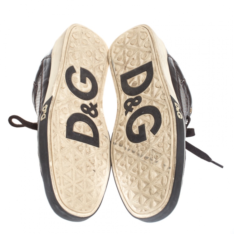 Pre Owned Dolce & Gabbana Brown Perforated Leather Lace Up Low Top Sneakers Size 44
