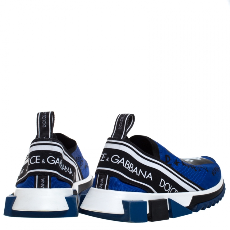 Pre Owned Dolce & Gabbana Blue/Black Stretch Mesh Logo Sorrento Slip On Sneakers Size 40