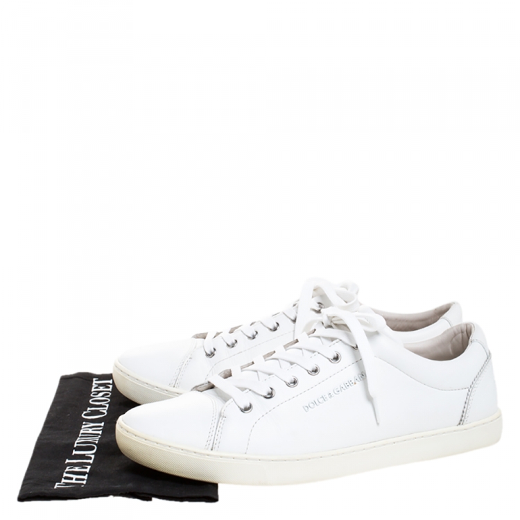 Pre Owned Dolce and Gabbana White Leather Low Top Sneakers Size 43