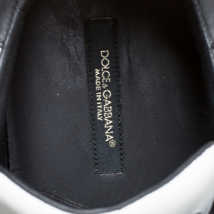 Pre Owned Dolce and Gabbana White/Black Crown Print Leather Portofino Low Top Sneakers Size 41