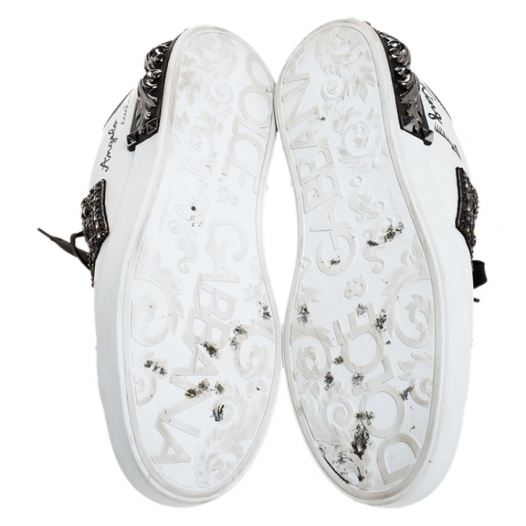 مملوكة مسبقًا Dolce and Gabbana White/Black Leather Portofino Low Top Sneakers Size 42