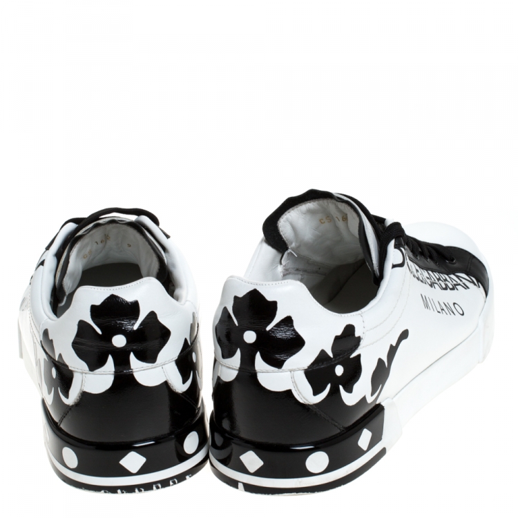 Pre Owned Dolce & Gabbana White/Black Leather Portofino Low Top Sneakers Size 43