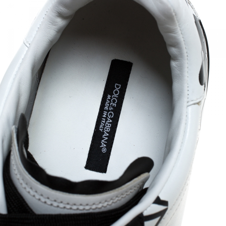 Pre Owned Dolce & Gabbana White/Black Leather Portofino Low Top Sneakers Size 43