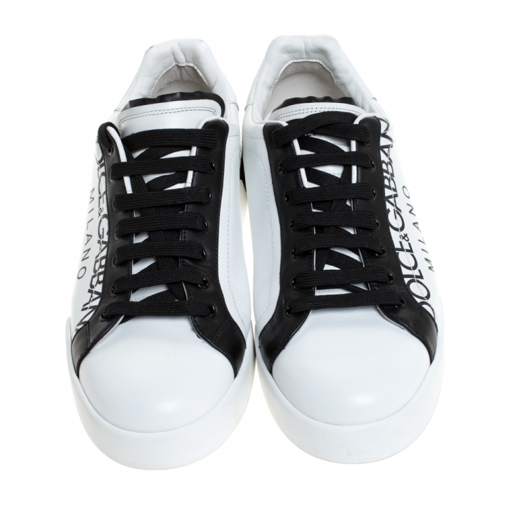 Pre Owned Dolce & Gabbana White/Black Leather Portofino Low Top Sneakers Size 43