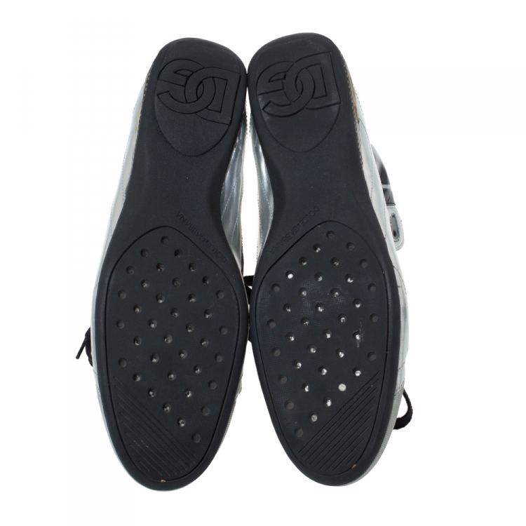 مملوكة مسبقًا Dolce & Gabbana Silver/Black Leather, Canvas and Patent High Top Sneakers Size 44
