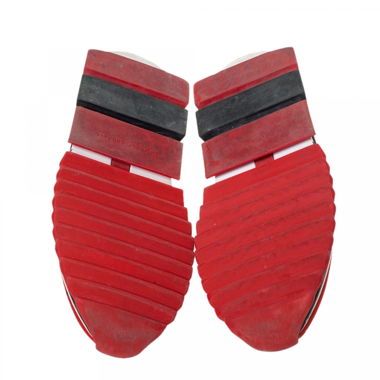 مملوكة مسبقًا Dolce & Gabbana Red Fabric Graffiti Logo Sorrento Slip On Sneakers Size 42