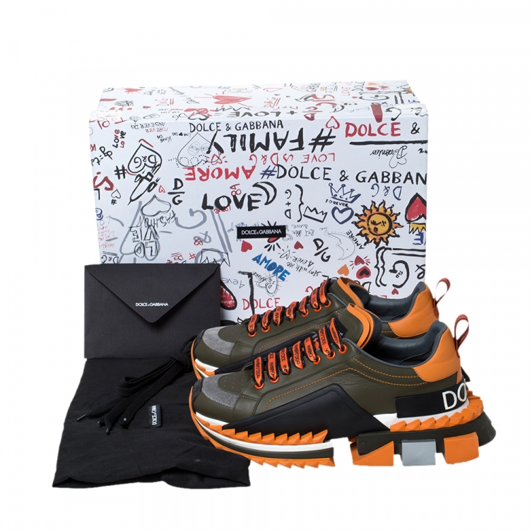 مملوكة مسبقًا Dolce & Gabbana Multicolor Leather And Rubber Super King Lace Up Sneakers Size 42
