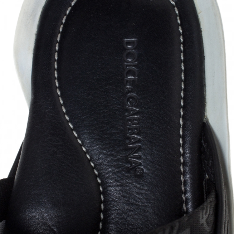Pre Owned Dolce & Gabbana Leather And Logo Debossed Nylon Fabric Thong Flats Size 44