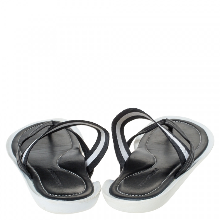 Pre Owned Dolce & Gabbana Leather And Logo Debossed Nylon Fabric Thong Flats Size 44