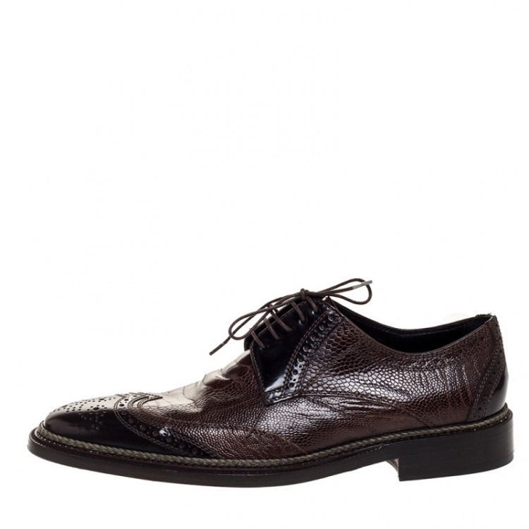 Pre Owned Dolce & Gabbana Brown Ostrich Leather Brogues Lace Up Derby Size 41.5