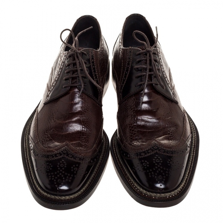 Pre Owned Dolce & Gabbana Brown Ostrich Leather Brogues Lace Up Derby Size 41.5