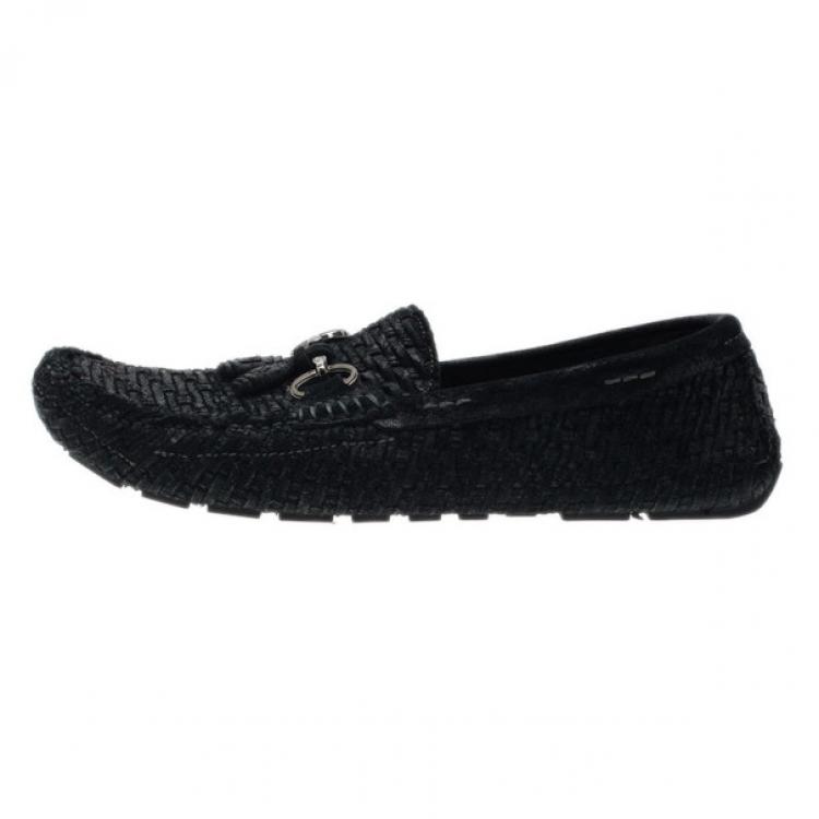 Pre Owned Dolce and Gabbana Black Woven Suede Loafers Size 42