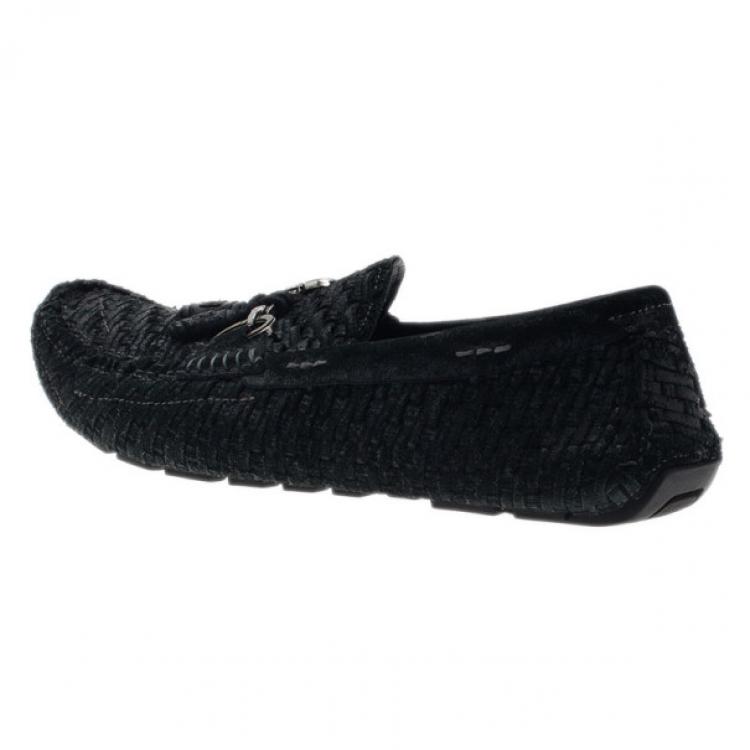 Pre Owned Dolce and Gabbana Black Woven Suede Loafers Size 42