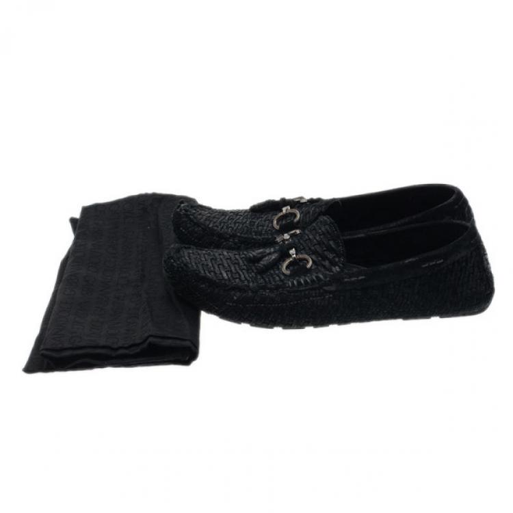 Pre Owned Dolce and Gabbana Black Woven Suede Loafers Size 42