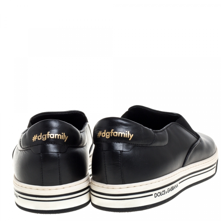 Pre Owned Dolce & Gabbana Black Leather Family Slip On Sneakers Size 40