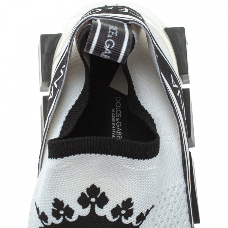 مملوكة مسبقًا Dolce & Gabbana White/Black Stretch Fabric Logo Sorrento Slip On Sneakers Size 40.5