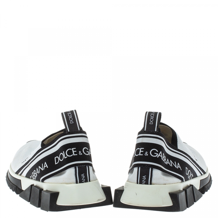 مملوكة مسبقًا Dolce & Gabbana White/Black Stretch Fabric Logo Sorrento Slip On Sneakers Size 40.5