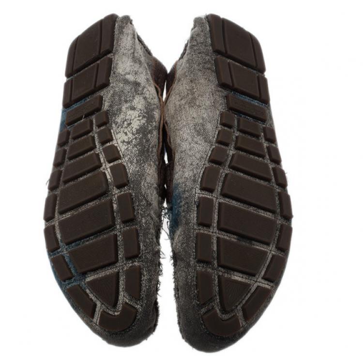 Pre Owned Dolce and Gabbana Grey and Brown Canvas Horsebit Loafers Size 42
