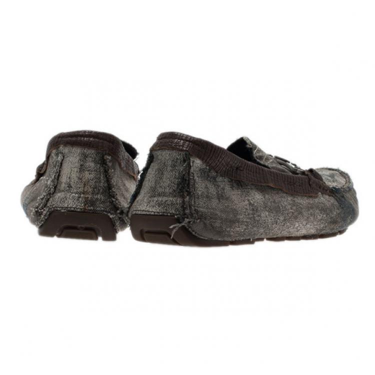 Pre Owned Dolce and Gabbana Grey and Brown Canvas Horsebit Loafers Size 42