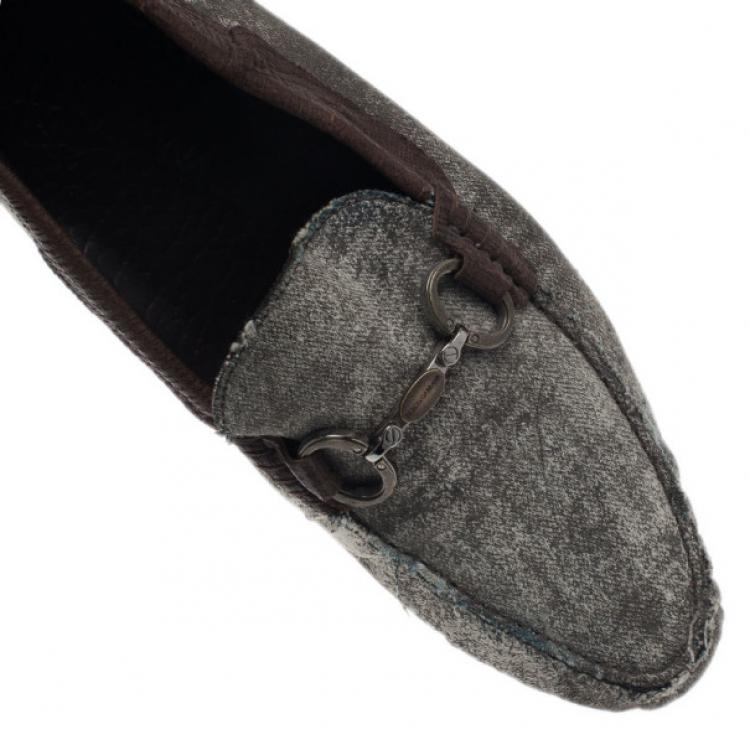 Pre Owned Dolce and Gabbana Grey and Brown Canvas Horsebit Loafers Size 42
